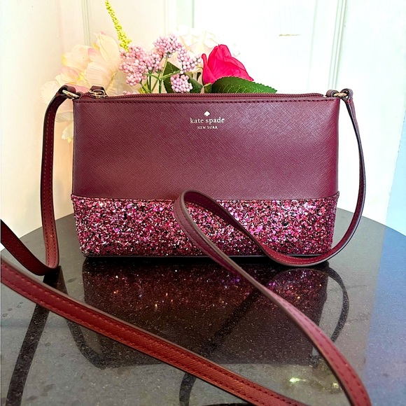 kate spade Handbags - Kate Spade Burgundy and Glitter Crossbody Bag